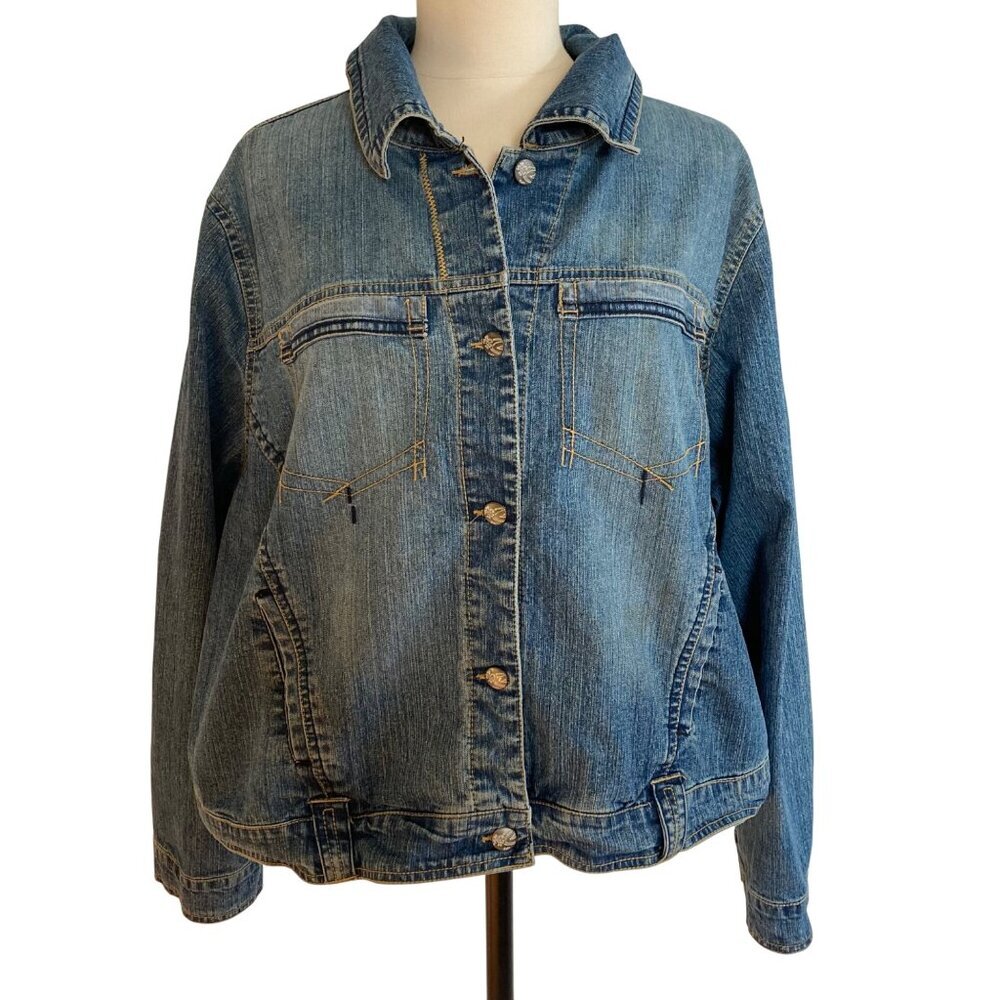 Vintage Cato Denim Jacket Womens 22 24 Blue Pockets Button Closure Jean Jacket